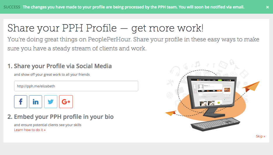 Screenshot with suggestion to share your PPH profile.